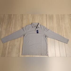 NWT Haggar Men's Long Sleeve Polo Shirt Medium Khaki Tan Casual Golf Polo $90